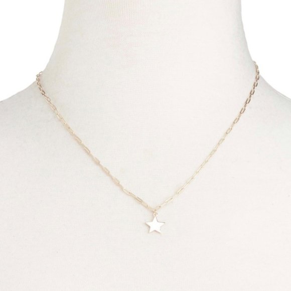 NEW 14K Gold Plated Sterling Star Charm Paper Clip Necklace - Picture 1 of 5